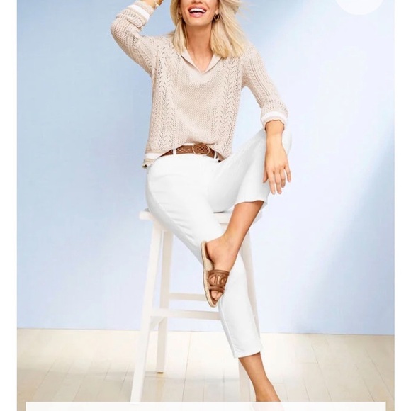 NWT Talbots Cream & White V-Neck Women's Sweater SZ M (Summer 2025) - Picture 12 of 16